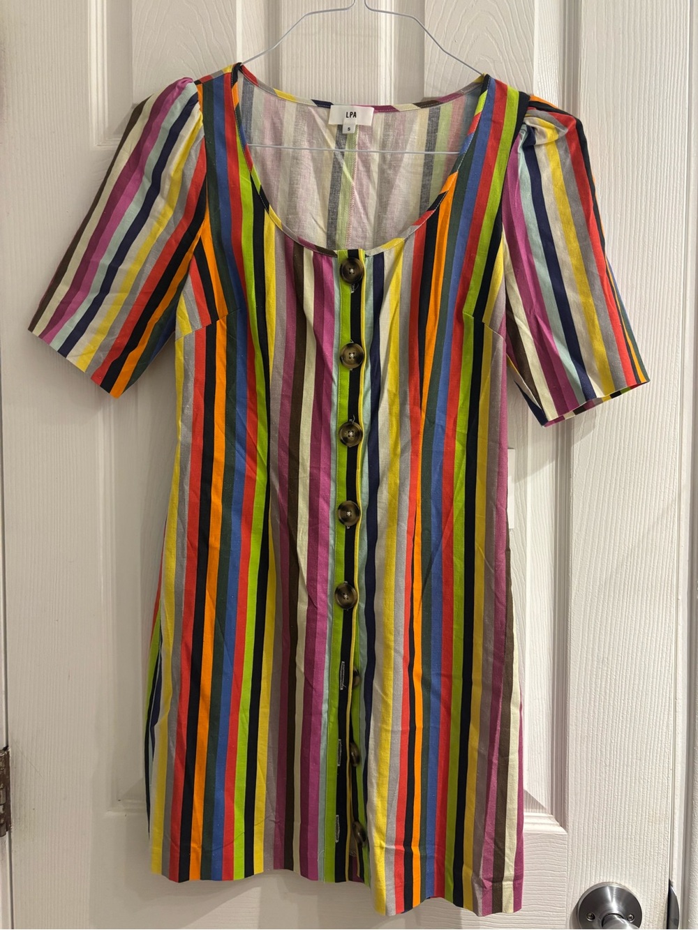 LPA Multicolored Mini Striped Button-Front Dress
